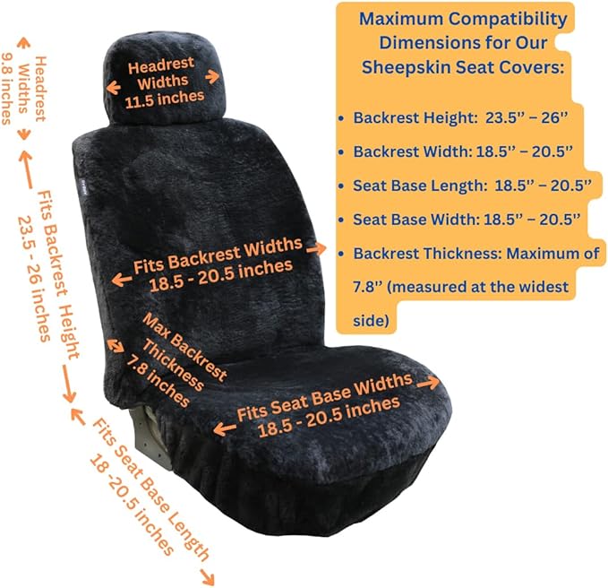 SHEEPSKIN ELITE Premium Sheepskin Car Seat Cover - All Season Comfort and Protection, Easy Installation (56" x 23", Black Color)