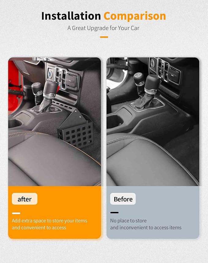 Hoolcar Center Console Gear Shift Organizer Tray Compatible with Jeep Wrangler JL/JLU 2018-2024 & Jeep Gladiator JT Truck 2020-2023 Storage Box, Interior Accessories, Black