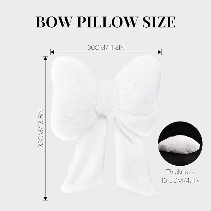 2 Pack Bow Car Headrest Pillows Plush Car Neck Pillows for Travel Driving Office Chair Head Support Cushions, Also Cute Car Decor Accessories (White)