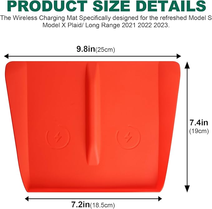 Center Console Wireless Charging Silicone Mat Compatible with Tesla Model X Model S 2023 2022 2021 Accessories Waterproof Cover Interior Pad Non-Slip Mats Phone Tray Upgrade (Red)