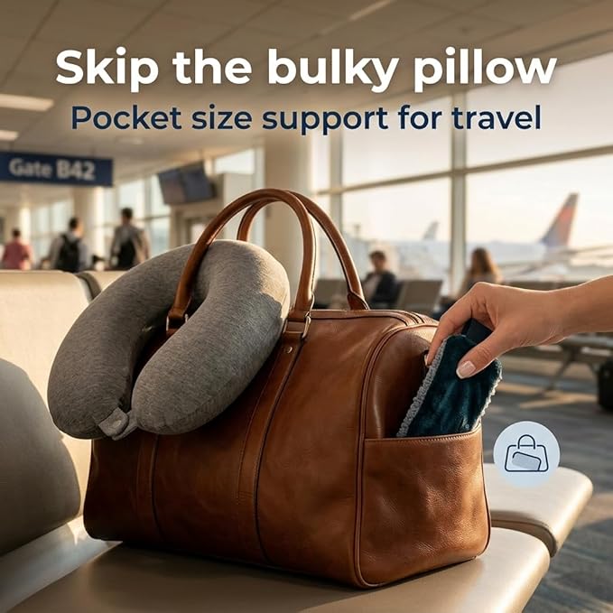 Travel Pillow Alternative Stops Bobbing | Airplane Head Straps and Car Support Band | Great on Travel Upright | Super Comfy Neck Support | Small & Compact