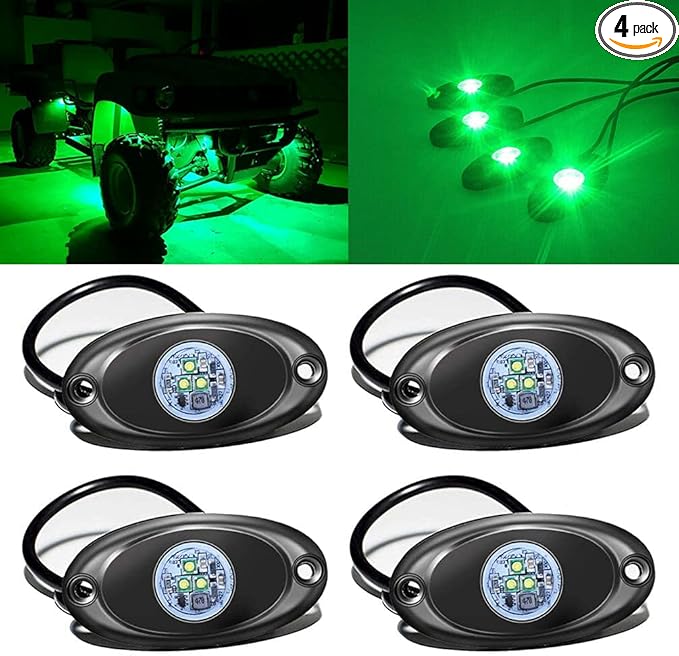 4 Pods LED Rock Light for Jeep ATV SUV Offroad Car Truck Boat Underbody Glow Trail Rig Lamp Underglow LED Neon Lights Waterproof 12V 24V - Green