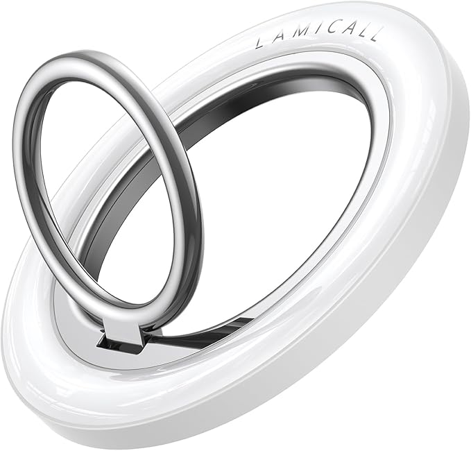 Lamicall Magnetic Phone Ring Grip Holder for MagSafe, 360° Rotating with Smooth Damping, Crystal White Finger Grip Kickstand, Strong Magnet Mag Safe Accessories for iPhone 17 Pro Max Air, All Phones