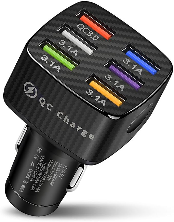 Car Charger Adapter, 6 USB Multi Port Fast Charger Include QC 3.0 and 5 Other Ports, Auto Quick Charging Cigarette Lighter Charger, Interior Car Accessories for SUV Truck (Black)