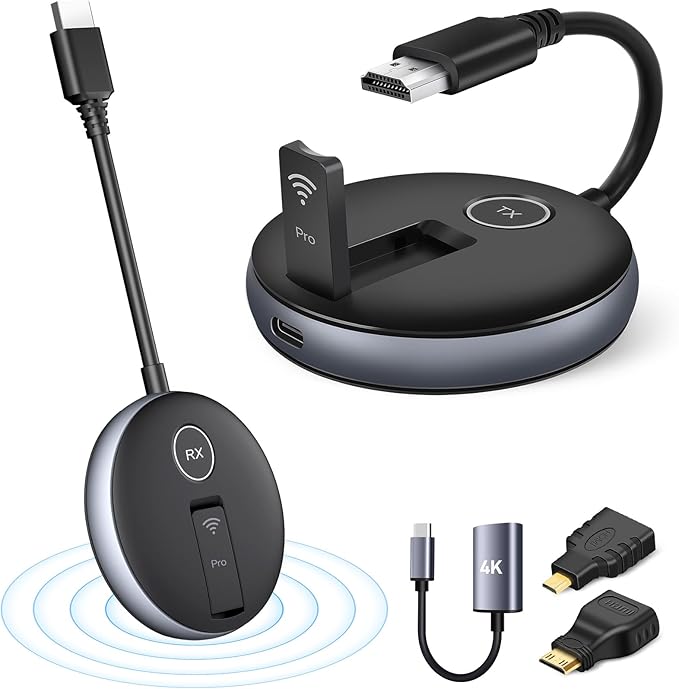 Wireless HDMI Transmitter and Receiver- Plug and Play Extender Kit, Multi-TV(1TX UP to 4RX), 50M/165FT @60Hz 5.8G/2.4G- Stream Video from Laptop to HDTV/Projector/Monitor