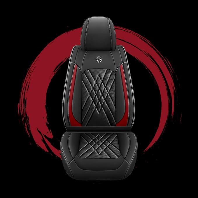 Car Seat Covers Compatible with Toyota Camry 2012-2026 Durable Waterproof Automotive Seat Covers Stretchable Fabric Material, Airbag Compatibility, Premium Nappa Leather(Black Red, Full Set)