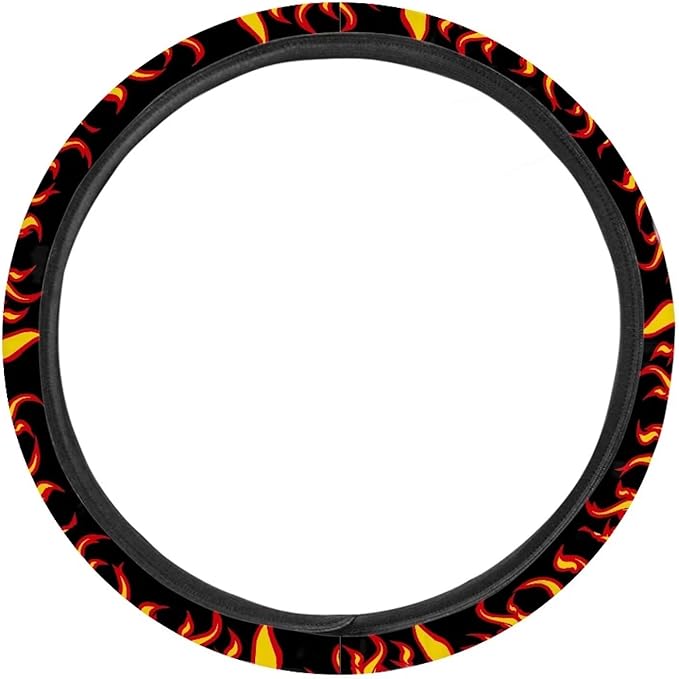AFPANQZ Flames Pattern Car Steering Wheel Covers Sweat Anti-Slip Soft Grip Universal 14-15 inch Stretch-on Fabric Steering Wheel Protector Fits Sedans SUV Vans Trucks Red