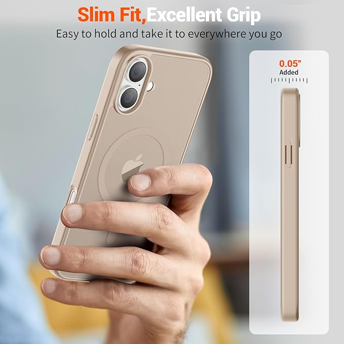SUPFINE Magnetic for iPhone 16 Plus Case(Compatible with MagSafe)(Military Grade Drop Protection) Slim Translucent Matte Shockproof with Anti-Fingerprint Phone Case,Desert Gold