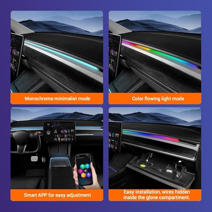 Universal LED Ambient Lighting Kit for Car Dashboard - Smart App Control, 16 Million RGB Colors, Motion Sensor, Easy Installation, Premium Silicone Strip for All Vehicles (Sedan, SUV, Truck)