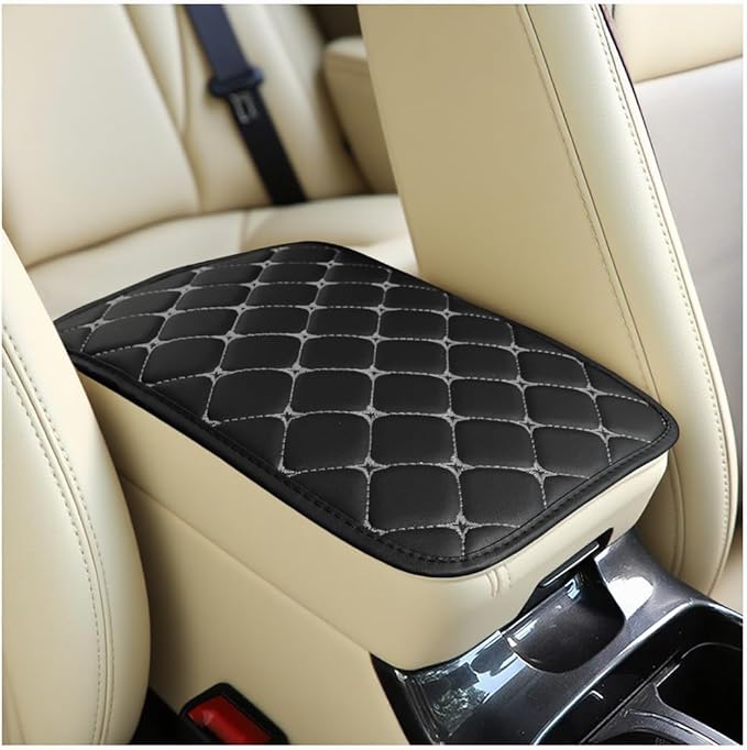 Car Center Console Cushion Pad, PU Leather Vehicle Armrest Cover Protector, Anti-Scratch Automotive Interior Arm Rest Seat Box Mat Accessories, Universal for SUV Sedan Truck (Black/Gray)