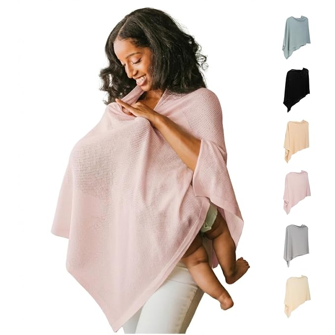 Breathable Nursing Cover for Breastfeeding | Ponchy by Gold Mamas | 5 in 1 Nursing Poncho | Baby Registry Essentials | Rose Pink