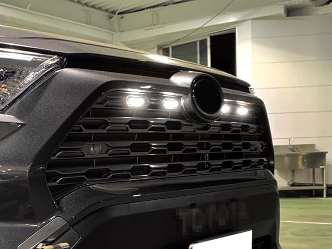 iJDMTOY Smoked Lens Front Grille TRD Style Xenon White LED Lighting Kit Compatible with Toyota 2019-2025 RAV4, Includes (4) 12-SMD Smoke Cover LED Grille Lights & Wiring Harness