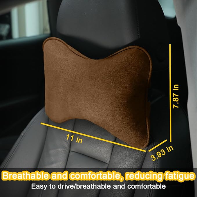 Car Neck Pillow, Soft Comfortable Memory Foam Auto Headrest Pillow Cushion with Adjustable Strap, Breathable Ergonomic Design Car Neck Pain Relief Cushion, Universal for Vehicles (Brown)