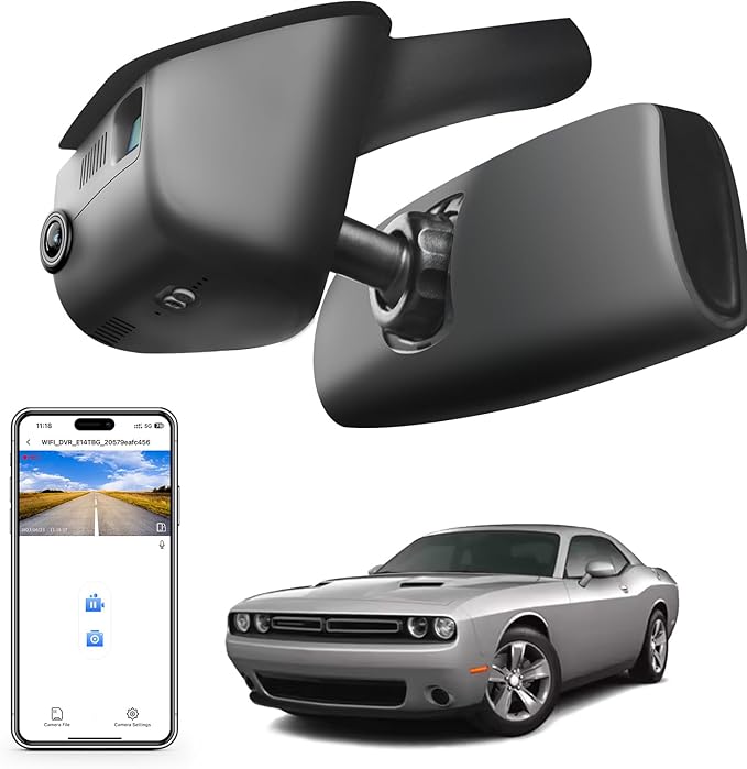 Mangoal 4K Dash Cam Custom Fit for Dodge Challenger 2015 2016 2017 2018 2019 2020 2021 2022 2023(Model B), GT R/T SXT SRT Hellcat R/T Scat Pack, Integrated OEM Look, UHD 2160P, WiFi & App,128GB Card