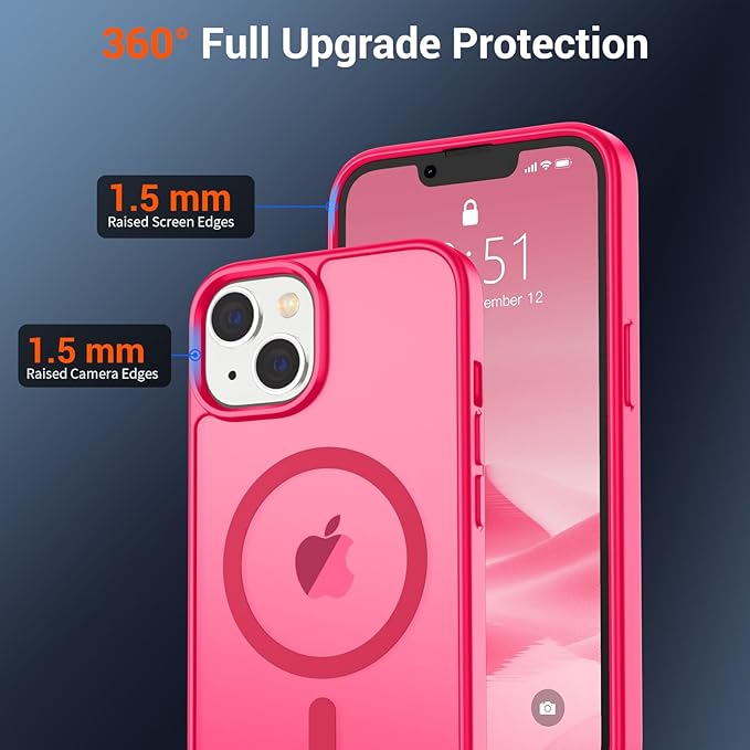 SUPFINE Magnetic for iPhone 15 Plus Case & iPhone 14 Plus Case(Compatible with MagSafe)(Military Grade Drop Protection) Slim Translucent Shockproof with Anti-Fingerprint Phone Case,Hot Pink