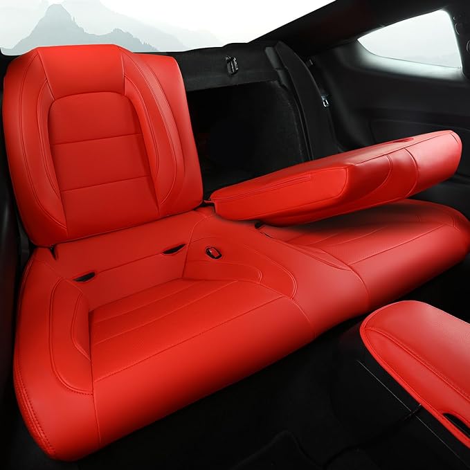 GIANT PANDA Customized Full Set Car Seat Covers Fit Ford Mustang Coupe Hardtop 2015 2016 2017 2018 2019 2020 2021 2022 2023 2024 2025 2026- (Red)