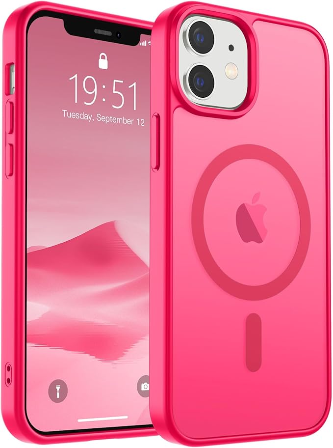 SUPFINE Magnetic for iPhone 12 Case/iPhone 12 Pro Case (Compatible with MagSafe) (Military Grade Drop Protection) Slim Translucent Matte Shockproof with Anti-Fingerprint Phone Case,Hot Pink