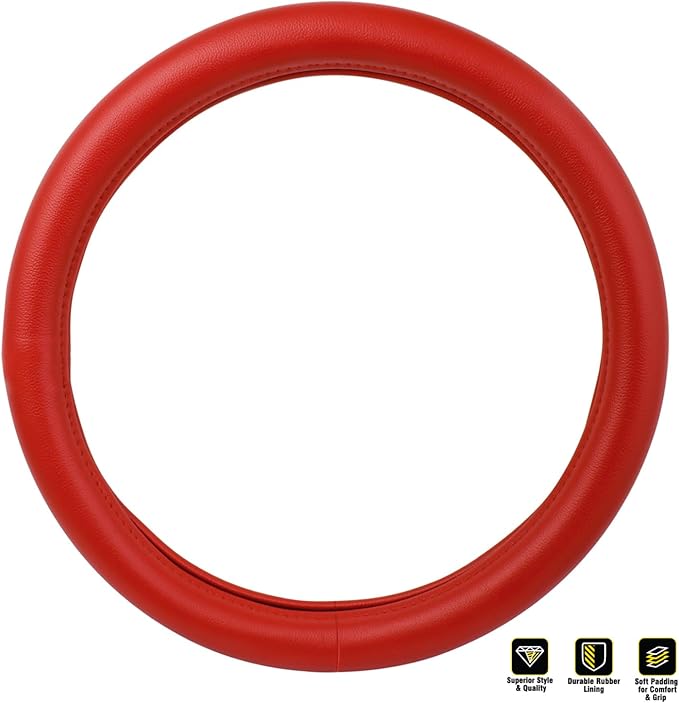 GG Grand General 54073 18 inches Deluxe Steering Wheel Cover Full Red with Red Stitching