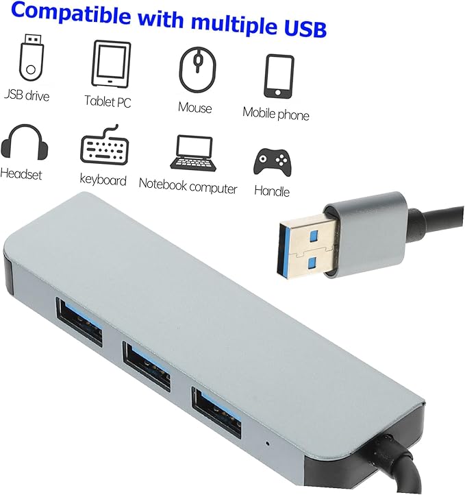 BESPORTBLE USB Hub USB Port Expander for Laptop High-Speed Data Transfer for Keyboard Charger Mouse Webcam Plug and Play Compact Design