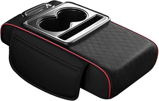 Car Center Console Pad PU Leather Armrest Organizer with Tissue Box Slot for Vehicles, Style H