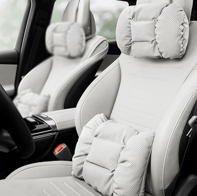 Neck Pillow Automotive Seat Cushions for Mercedes Benz C-Class Sedan W206 W205 W204 W203 W202 CL203 Sedan Saloon, Relieving Neck Stiffness Sciatica Relief Car Headrest Lumbar Pillow,White