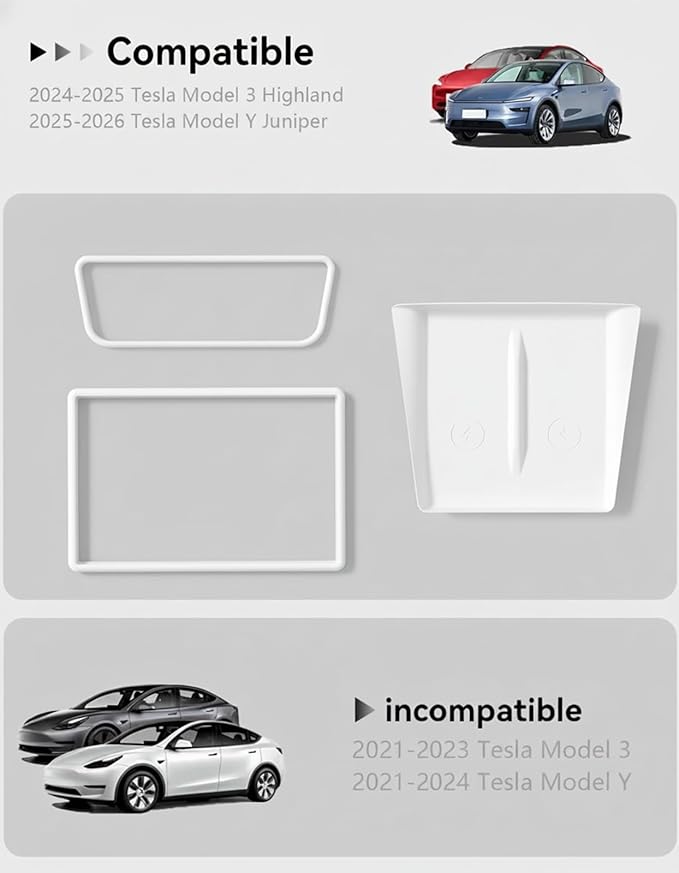 Farmogo Protector Trim Frame for 15.4'' Tesla Model Y & Model 3 Highland 2024-2026 Accessories with Wireless Silicone Charging Mat Screen Edge & Rearview Mirror Protector Frame (3PCS White)