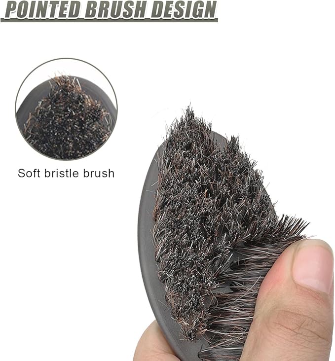 Soft Horsehair Bristle Leather Cleaning Brush for Car Interior, Comfortable Grip Car Wash Brush to Clean Upholstery Furniture Boots, Felt Hat Scrub Brushes Auto Detailing Cleaner Tool (2PCS)