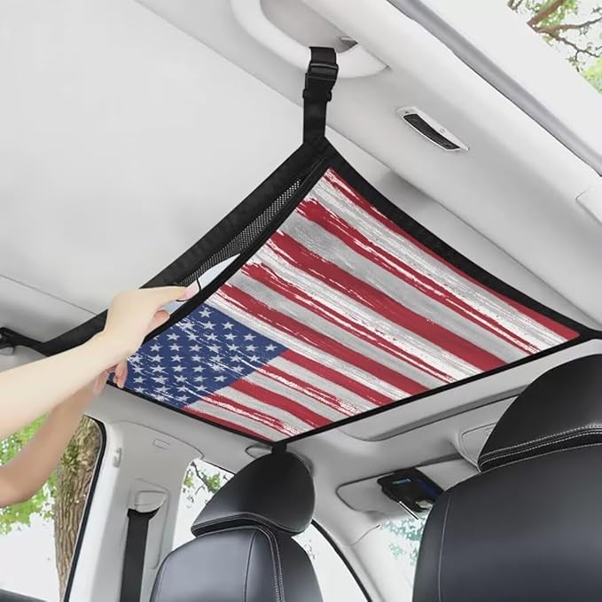 American Flag Print Car Roof Storage Bag Auto Seat Storage Hanging Bag Multi-Purpose Car Bag Storage Box Organizer Pouch Pocket One-Size-Fits Tidy Pouch Pocket Storage for Small Items