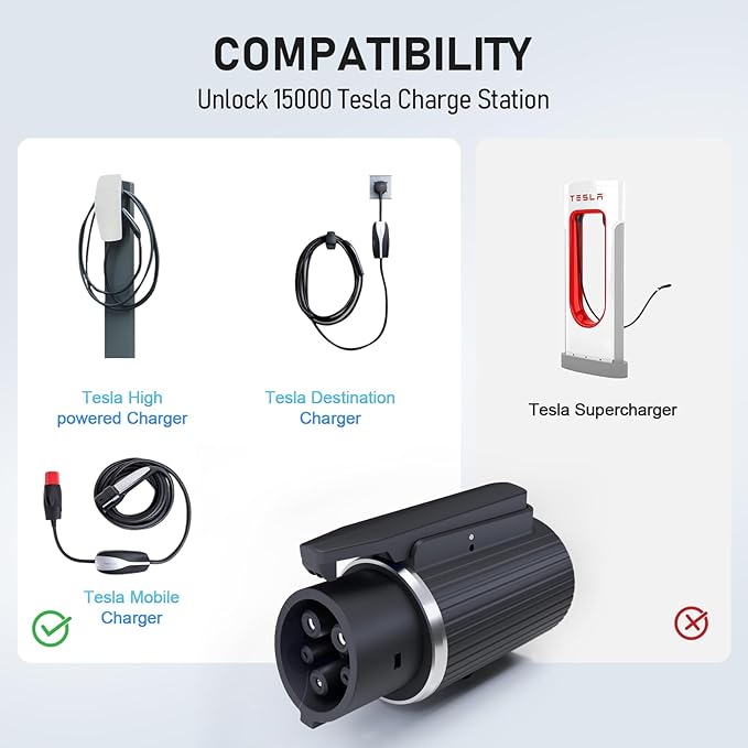 Tesla to J1772 Adapter, Max 80A 240V Fast Charging J1772 EV Charger Adapter compatible with Ford, Cadillac, Rivian, BMW, Benz Electric Cars, Tesla Mobile charger/Wall Connectors/Destination Chargers
