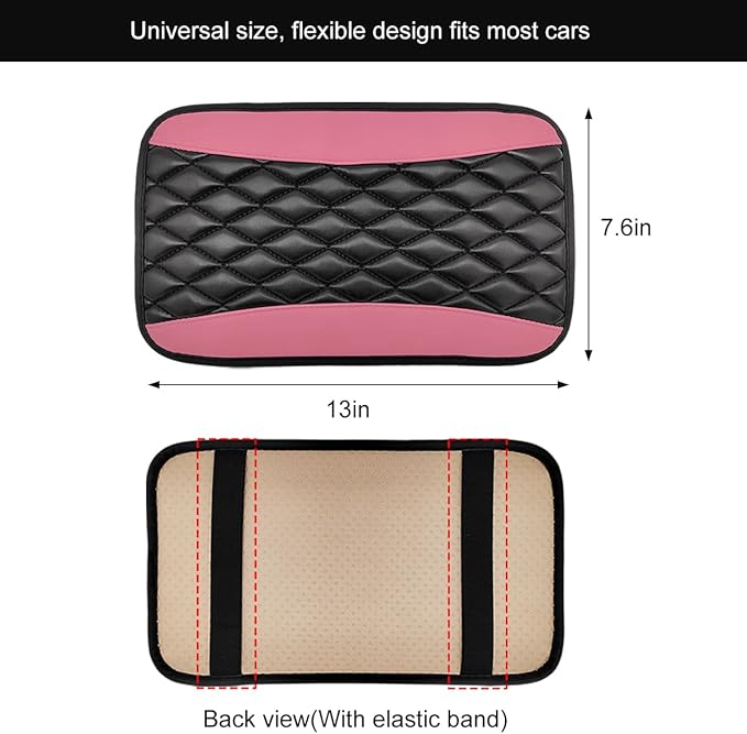 Car Center Console Cushion Pad, 12.6 × 7.48 Inches Waterproof Car Armrest Seat Box Cover, PU Leather Armrest Cover Protector for Most Vehicle, Universal Car Interior Accessories (Pink)