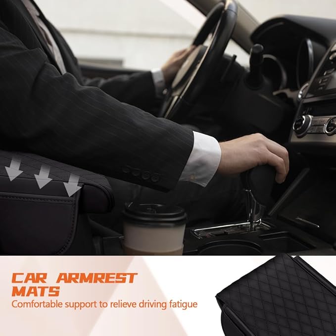 Car Center Console Cover, Napa Leather Car Armrest Cushion with Side Pockets, Memory Foam Auto Armrest Seat Box Mat, Universal Interior Armrest Protective Cover Accessories for Most Vehicle