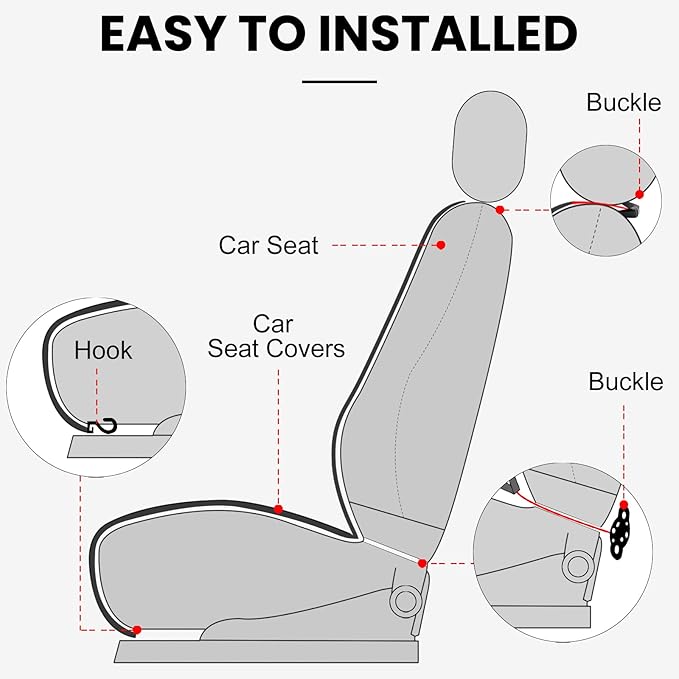 surpassme Comfortable Car Seat Covers Universal Front Seat Covers for Car Accessories, Padded Car Interior Covers for Automotive, SUV, Truck, and Van(Grey)
