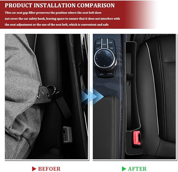 2PCS New Car Seat Gap Filler with 2 Storage Areas, Stylish Car Seat Gap Storage for Stabilizing Phone, Keys Wallet, Universal Car Seat Gap Filler Organizer for Women Men (Black)