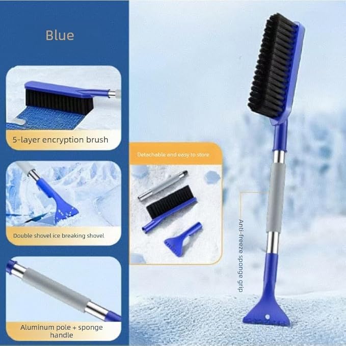 24” Car Snow Brush with Ice Scraper 2 in 1 Detachable Snow Clearing Tool with Storage bag 7.8" Bristle Head Scratch Free, SUV Truck RV Window Roof Exterior (Blue)