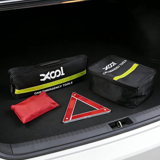 XOOL Car Emergency Kit with Jumper Cables, First Aid Kit, Tow Strap & Tool Set – Roadside Safety Kit for Cars, Trucks & SUVs