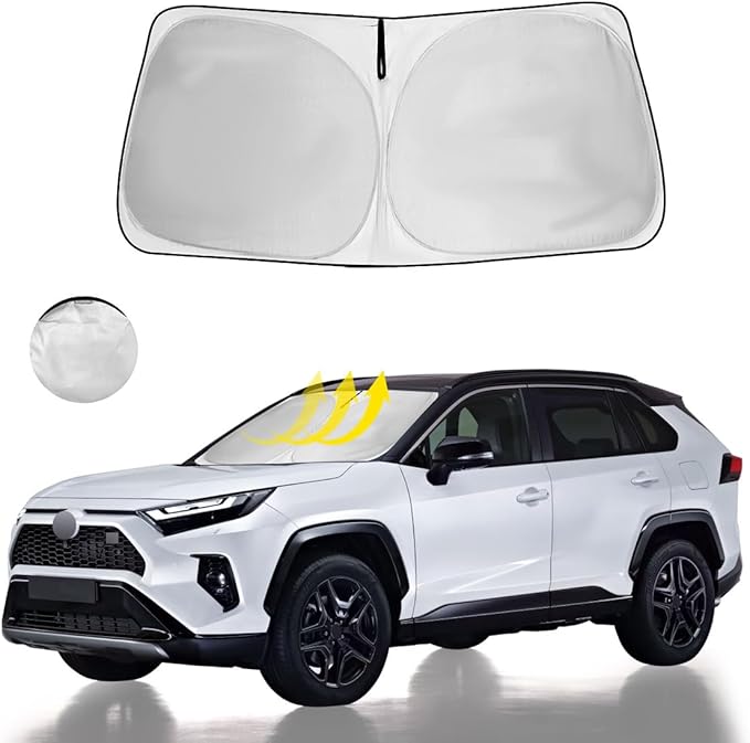Windshield Sun Shade Fit 2026 2025 2024 2023 2022-2019 Toyota RAV4 Prime LE Hybrid XLE XLE Premium Adventure TRD Off Road Front Window Sunshade Accessories SUV Sun Visor UV Protector Heat Shield Cover