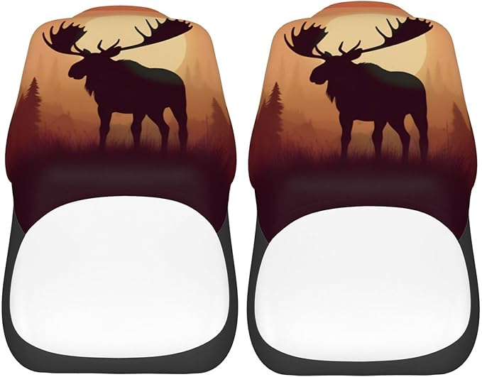 Delerain Car Seat Covers Set 2Pcs, Fall Sunset Wild Moose Universal Front Car Seats Vehicle Enterior Protector Suitable Fits Most Car Auto SUV Sedan Truck