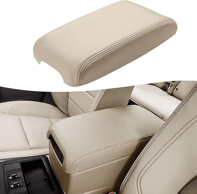 KBH Center Console Armrest Cover Upholstery for Toyota Camry 2012 2013 2014 2015 2016 2017, Vinyl Leather Middle Console Replacement Covering, Ivory Tan (Leather Part Only)