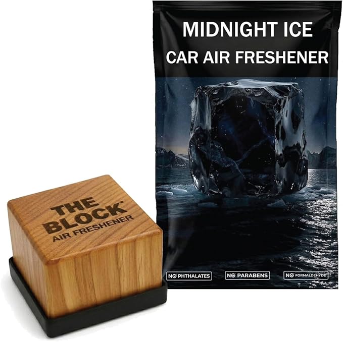 The Block - Wooden Car Air Freshener & Odor Eliminator - Long Lasting 30+ Day Scent - Car & Home Use - Fresh Gift Idea - Made in USA - MIDNIGHT ICE