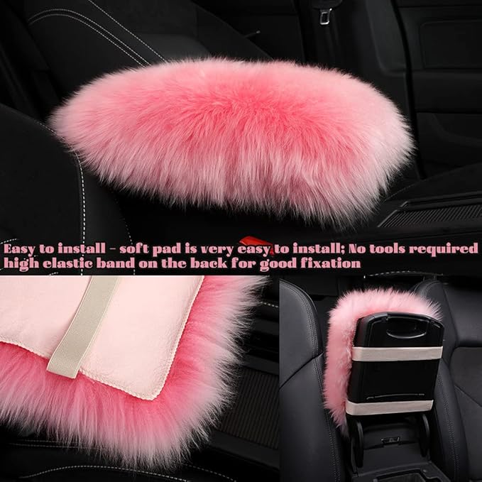 LLB Auto Center Console Cover Pad Universal Fit for SUV/Truck/Car, Genuine Sheepskin Wool Fur Car Armrest Seat Box Cover, Furry Fluffy Auto Armrest Cover Protector (Carbon Gray)