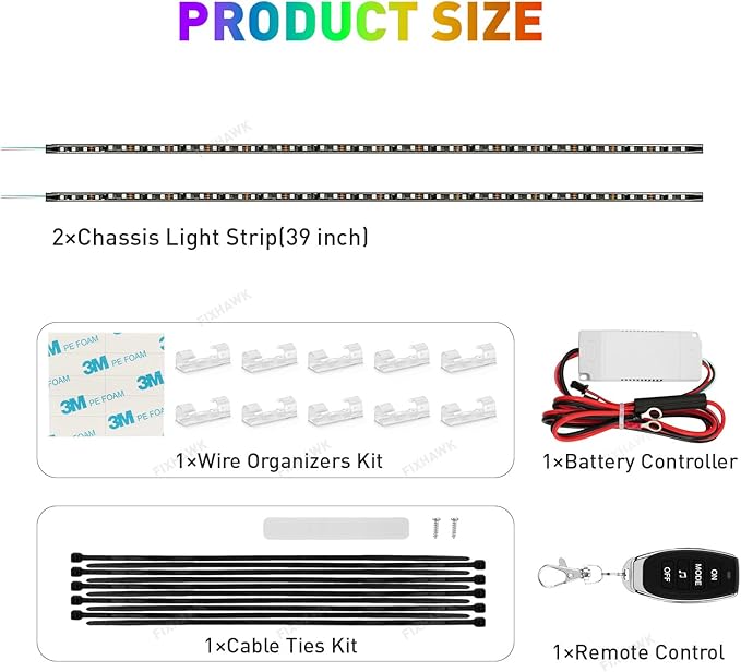 Golf Cart Underglow LED Light Strip Kit, 28 RGB Modes with Music Sync & Wireless Remote | 12-85V Wide Voltage, Fit Club Car, EZGO, Yamaha (2/4/6 PCS)