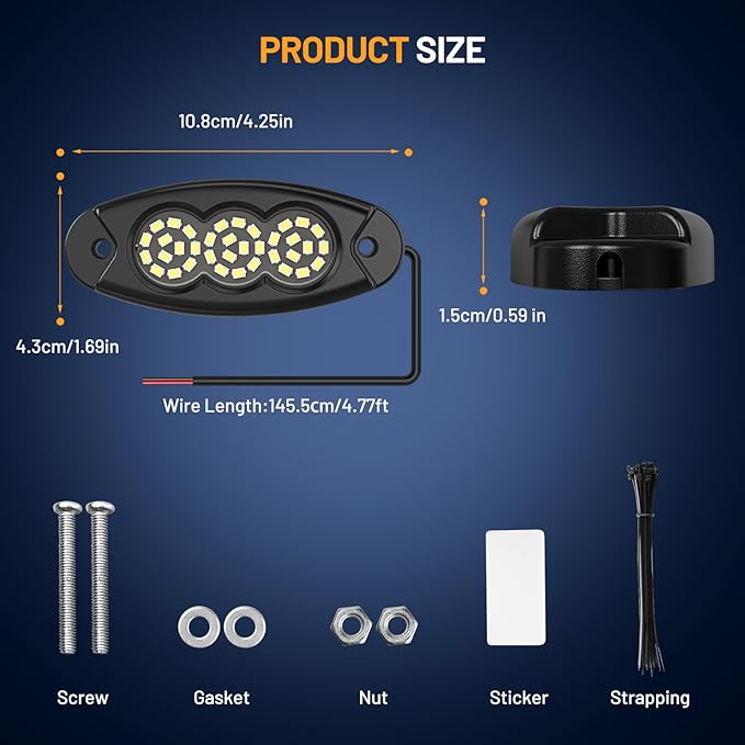 20 Pods White Rock Lights, 36 LEDs 6500K Ultra Bright IP68 Waterproof Underbody Lights for Car Truck Pickup Boat RV RZR ATV with 32.8ft Extension Wire