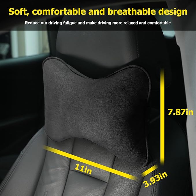 Car Headrest Pillow, Soft Comfortable Breathable Memory Foam Ergonomic Design Automotive Neck Pillow Cushion with Adjustable Strap for Neck Pain Pressure Relief, Universal Fit（Black）