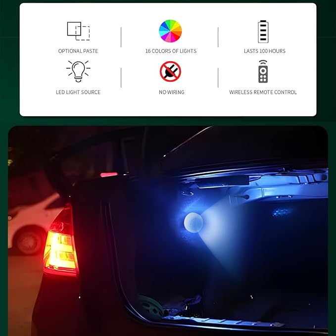 6PCS Wireless Car Interior Led Lights with Remote Control, 16 Colors Vehicle Puck Lamps, Rechargeable Ambient Inside Night Lighting Kit Decoration, Universal Automotive Accessories