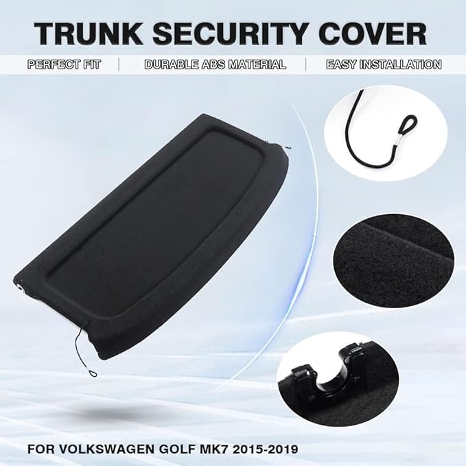Powerty Cargo Cover for 2015-2019 VW Golf MK7 GTI Trunk Cover Trunk Shielding Shade Cargo Luggage Cover for Volkswagen Golf MK7 GTI Accessories(Can Withstand The Load)