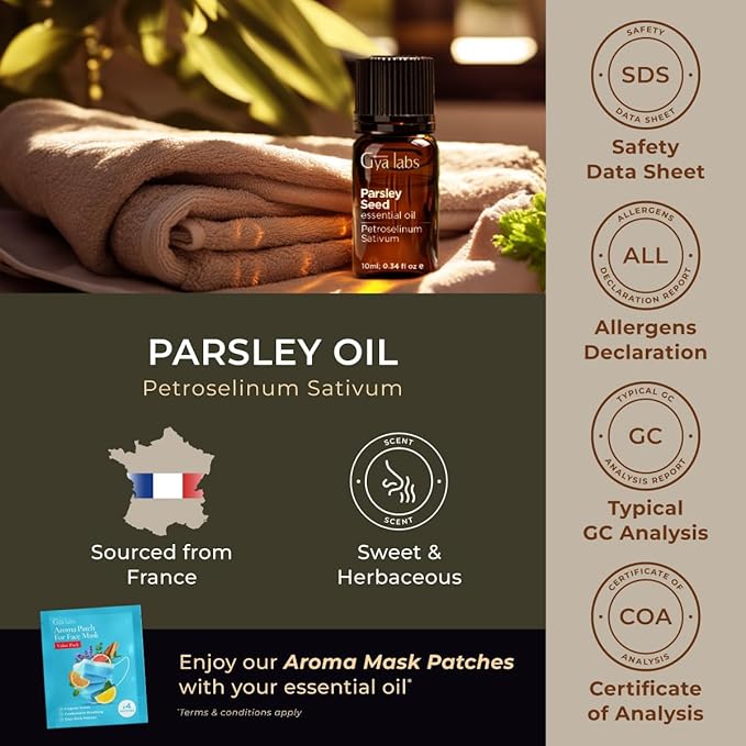 100% Pure Parsley Essential Oil - 0.34 Fl Oz - Parsley Oil for Hair, Skin, Diffuser, Aromatherapy & DIY Candle Making Scent