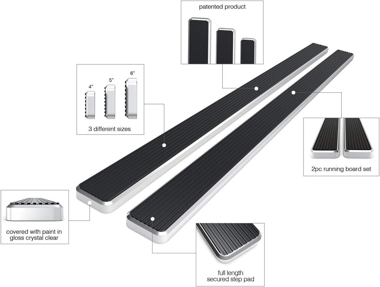 APS Running Boards 5 inches Compatible with Ford F150 2015-2025 Regular Cab & F-250 F-350 Super Duty 2017-2025 304 Stainless Steel (Nerf Bars Side Steps Side Bars)