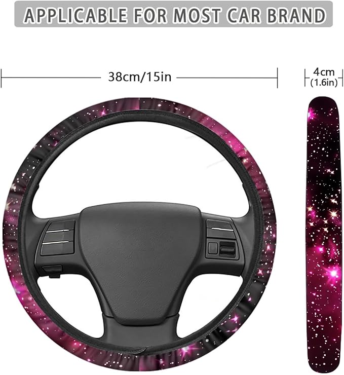 AFPANQZ Anti-Slip Steering Wheel Cover for Women Universal Fit 14 to 15 inch, Car SUV Sedans Accessories Neoprene Steering Wheel Protection Sweat Absorption Nebula Galaxy Pink Blue