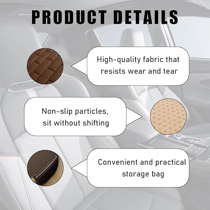 2PCS Car Seat Bottom Cover Pad, Breathable Auto Front Seat Button Cushion Mat with Pocket, Soft Comfortable Vehicle Seat Protector Pad, Universal Truck SUV Car Accessories (Coffee)