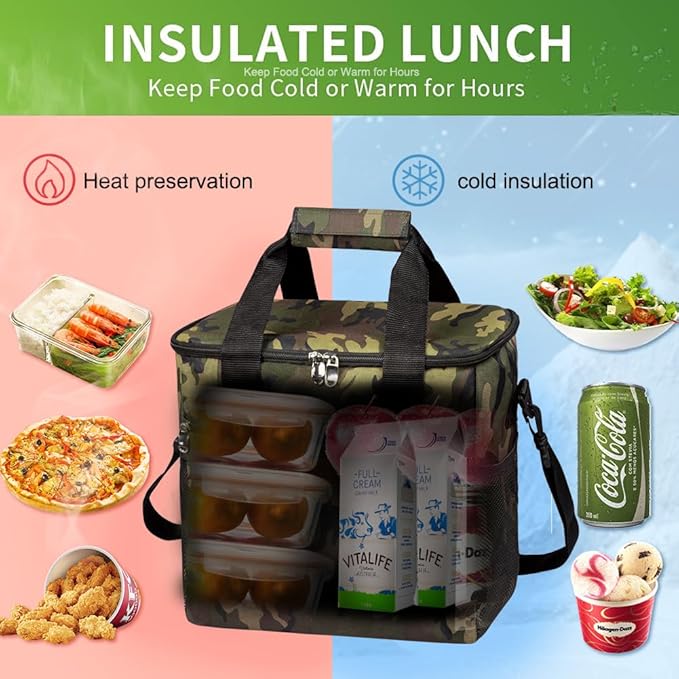 Iknoe Large Cooler Bag Collapsible 24 Can Insulated Bags Leakproof Lunch Cooler Tote with Multi-Pockets for Adult Insulated Thermal Bag for Beach, Picnic, Office Work(Camo)